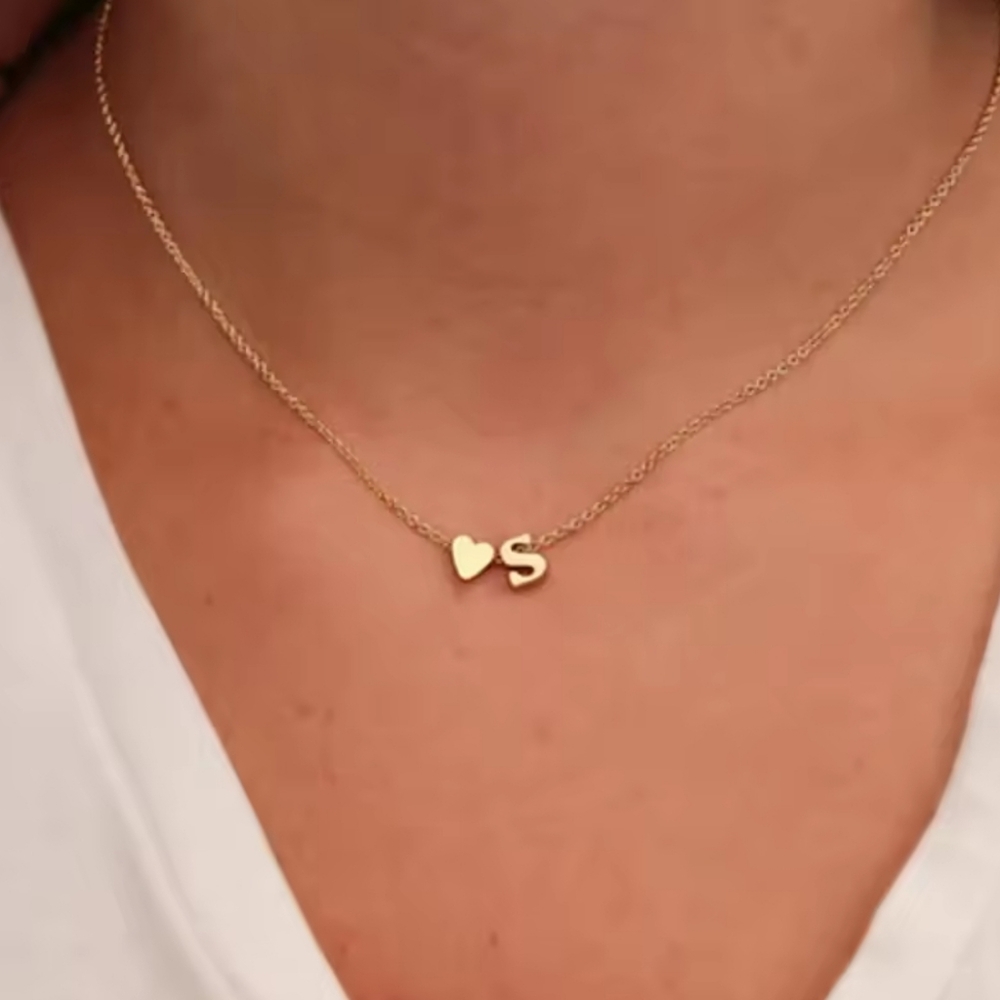 Heart & Small Initial Necklace